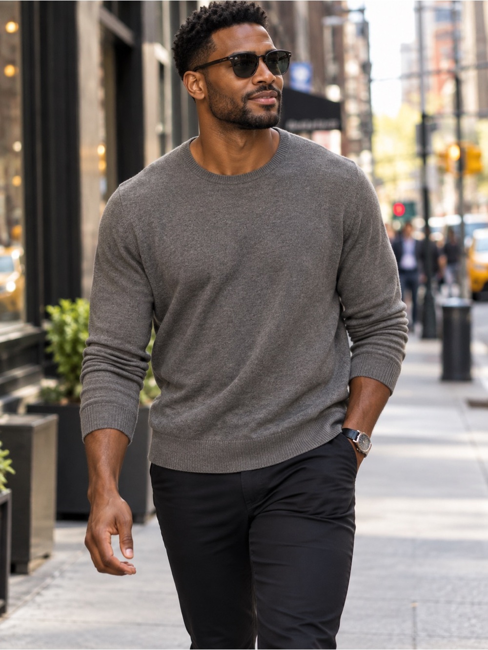 Black Brown 1826 100% Extra Fine Merino Wool Sweater XL Mens Gray Crewneck